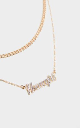 Gold Diamante Homegirl Chain Layering Necklace | PrettyLittleThing