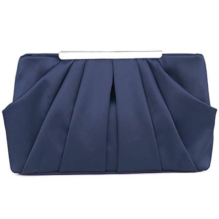 Womens Pleated Satin Evening Handbag Clutch With Detachable Chain Strap Wedding Cocktail Party Bag Blue: Handbags: AmazonSmile