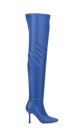 Blue Latex Knee High Boots