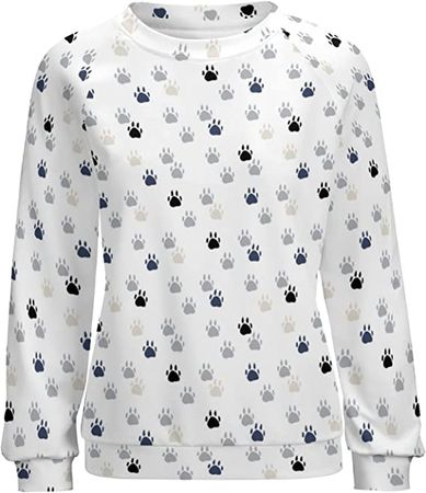 Heart Animal's Footprints Women's Printed Long Sleeve Raglan Crew Neck Sweatshirt Pullover Shirt at Amazon Women’s Clothing store