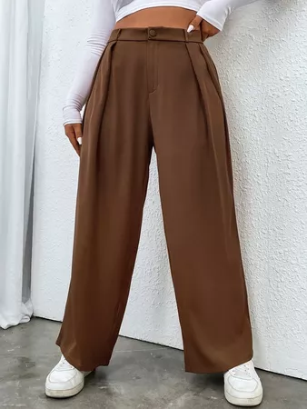 Plus High Waist Fold Pleated Tailored Pants | SHEIN USA