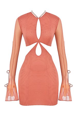 Clothing : Mini Dresses : 'Miranda' Rose Crystal Trim Cutout Mini Dress