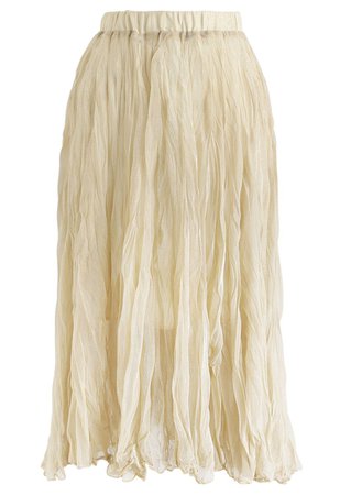 Chic Wish Semi-Sheer Shimmer Mesh Pleated Skirt in Yellow - Retro, Indie and Unique Fashion