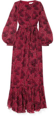 Borgo De Nor - Dianora Leopard-print Silk Crepe De Chine Maxi Dress - Red