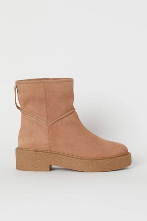 Pile-lined Ankle Boots - Beige