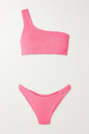 Net Sustain Nancy One-shoulder Seersucker Bikini - Bright pink