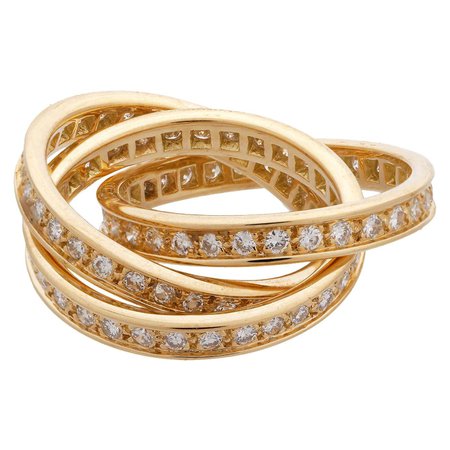 Cartier 18 Karat Yellow Gold "Trinity" Diamond Ring For Sale at 1stDibs