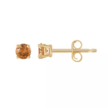 14k Gold 1/4 Carat T.W. Cognac Diamond Stud Earrings