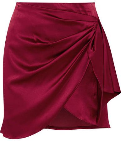Koren Wrap-effect Silk-blend Satin Mini Skirt - Merlot