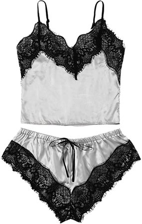 *clipped by @luci-her* WDIRARA Women's Floral Lace Cami Top with Shorts Sleepwear Sexy Lingerie Pajama Set at Amazon Women’s Clothing store