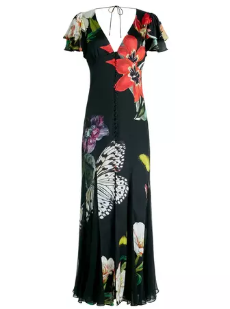 Fara Deep V-neck Flutter Sleeve Maxi Dress In Essential Floral | Alice And Olivia