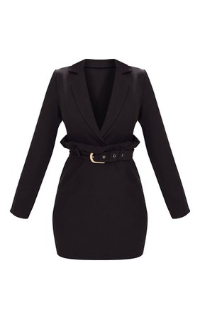 Black Frill Waist Belted Blazer Dress | PrettyLittleThing