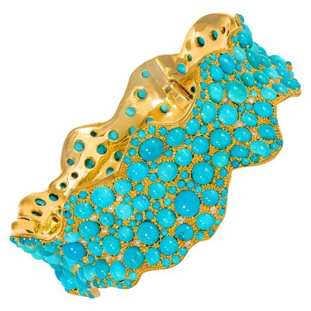 Rosior one-off Turquoise and Diamond Bangle Bracelet
