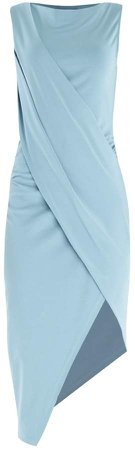 PAISIE - Draped Jersey Dress With Asymmetric Hem In Teal