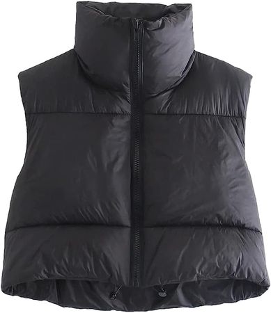 KEOMUD Women's Winter Crop Vest Lightweight Sleeveless Warm Outerwear Puffer Vest Padded Gilet Black Medium at Amazon Women's Coats Shop