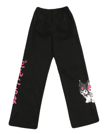 KUROMI X MELODY Harajuku Sweet Cartoon Japanese Print High Waist Straight Pants Women Casual Streetwear Elastic Waist Girl Black Trousers – noxexit
