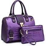 Amazon.com: Dasein Women Barrel Handbags Purses Satchel Bags Top Handle Shoulder Bags Vegan Leather Work Bag (Crocodile Purple + Clutch) : Clothing, Shoes & Jewelry