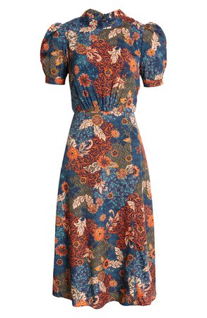 Julia Jordan Floral Puff Sleeve A-Line Midi Dress | Nordstrom