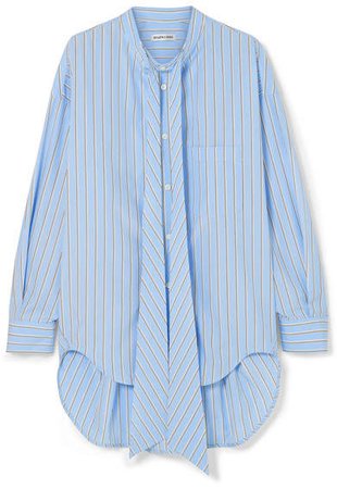 Oversized Printed Striped Cotton-poplin Shirt - Blue