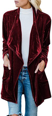 Amazon.com: futurino Women's Solid Long Sleeve Velvet Jacket Open Front Cardigan Coat with Pockets Outerwear: Clothing