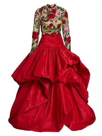 Shop Oscar de la Renta Tiered Floral Appliqué Gown | Saks Fifth Avenue