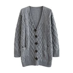Pinterest - Cable Knit Oversized Cardigan Grey ($46) ❤ liked on Polyvore featuring tops, cardigans, jackets, outerwear, sweaters, gray oversi | My polyvore