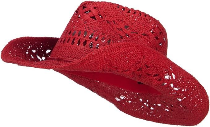 Solid Color Straw Cowboy Hat - Red OSFM at Amazon Men’s Clothing store: Ladies Cowboy Hat