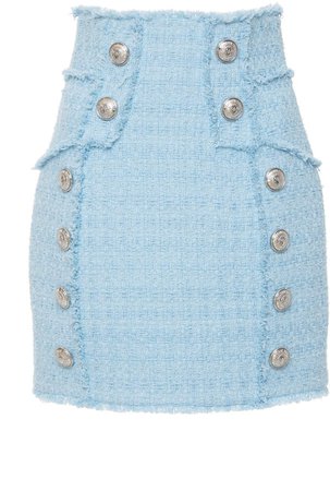 Button-Embellished Tweed Mini Skirt