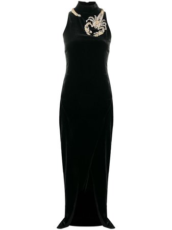 Black Balmain Scorpion embellished velvet dress UF06781V013 - Farfetch