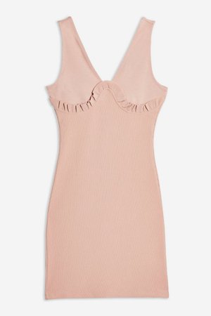 Frill Ribbed Bodycon Dress | Topshop nude