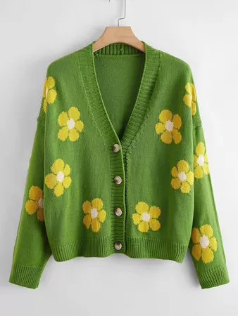 Plus Button Front Floral Pattern Cardigan | SHEIN USA