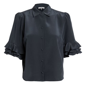 FRAME | Ruffled Sleeve Silk Blouse | INTERMIX®