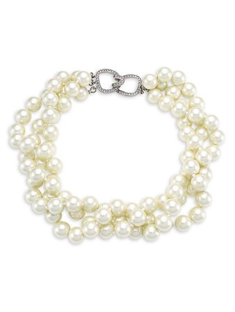 Kenneth Jay Lane 3-Row Twisted Glass Pearl Choker Necklace