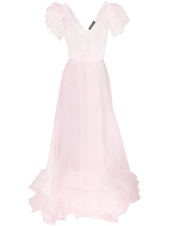 Shop pink Jenny Packham ruffle detail long dress with Express Delivery - Farfetch