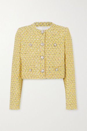 Yellow Cropped crystal-embellished sequined tweed jacket | Alessandra Rich | NET-A-PORTER
