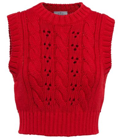 Prada - Cropped cable-knit cotton vest | Mytheresa
