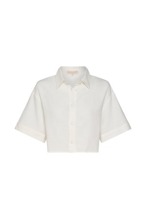 Maja Button Up Cropped Linen Shirt - White - MESHKI