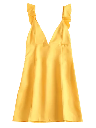 [HOT] 2019 Ruffles Open Back Mini Dress In BRIGHT YELLOW XL | ZAFUL CA