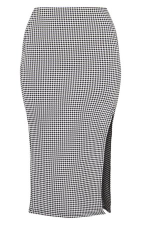 Black Gingham Split Detail Midi Skirt | PrettyLittleThing AUS