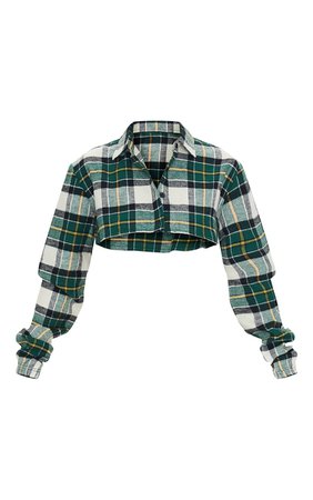 Green Super Crop Check Shirt | Tops | PrettyLittleThing USA