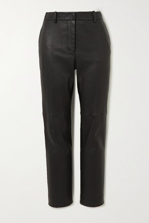 Black Coleman leather slim-fit pants | Joseph | NET-A-PORTER