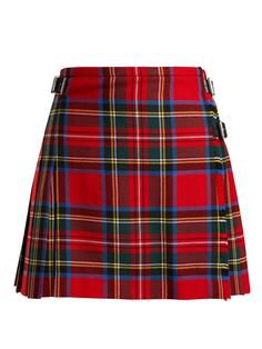 red pleated checked skirt