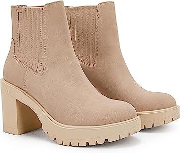 Syktkmx Womens Platform Chelsea Ankle Boots Lug Sole Chunky Block Heel Slip On Accordion High Top Western Booties : Clothing, Shoes & Jewelry