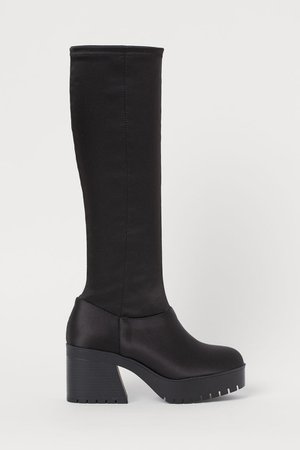 Satin Platform Boots - Black - Ladies | H&M US