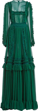 Costarellos Mirelle Ruffled Silk Chiffon Gown