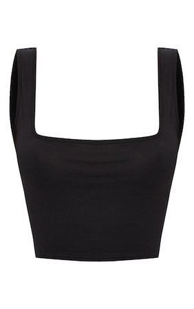 Basic Black Jersey Square Neck Crop Vest | PrettyLittleThing