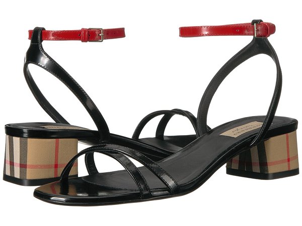 Burberry - Tartan and Patent Leather Block-heel Sandals (Black) Women's Sandals