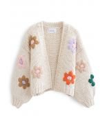 Stitch Flowers Hand-Knit Chunky Cardigan in Pink - Retro, Indie and Unique Fashion