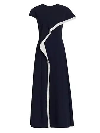 Shop Lela Rose Contrast-Ruffle Midi-Dress | Saks Fifth Avenue