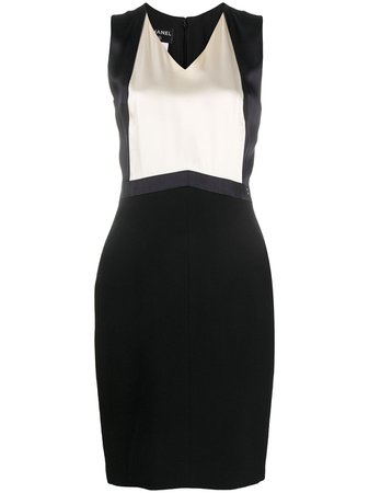 Shop black Chanel Pre-Owned two-tone dress with Express Delivery - Farfetch